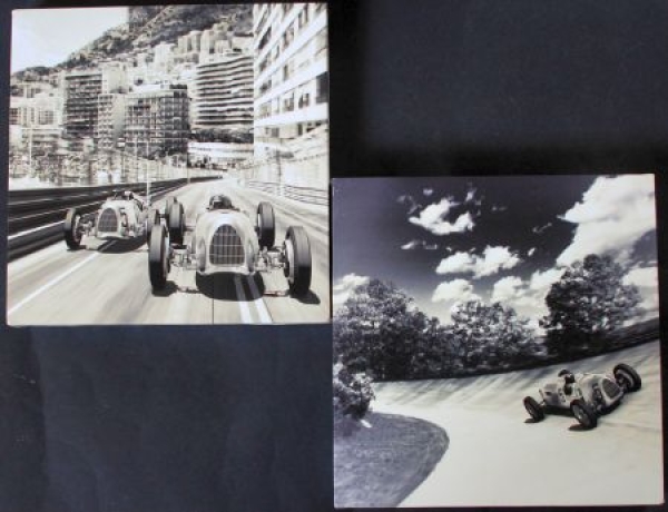 Auto-Union Racingcars 1936 Moncao Grand-Prix two Racingsport-Drawings on canvas (7109)